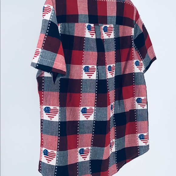 Womens Shirt Short Sleeve Button Red White Blue sz Medium - Picture 6 of 9